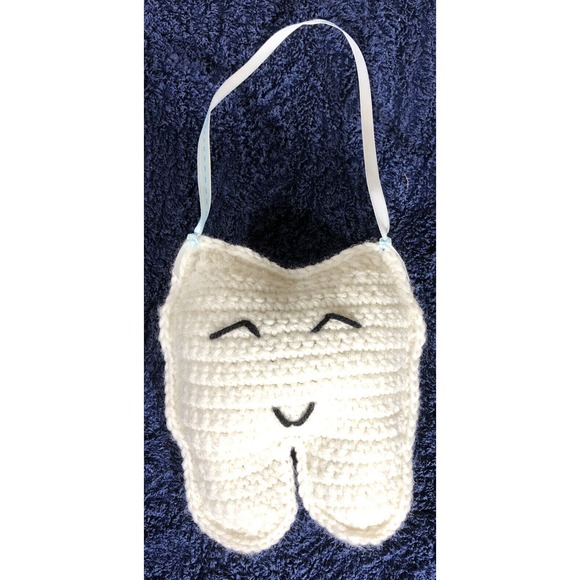 Toothfairy Crocheted Handmade Pocket Pillow Hangs on Bedpost or Doornob F/Tooth$ - Picture 1 of 6
